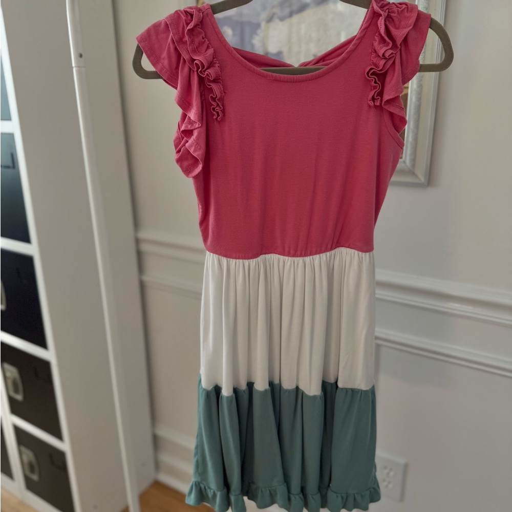 Rare Editions Pink and Cream Ruffled Tiered Sundress